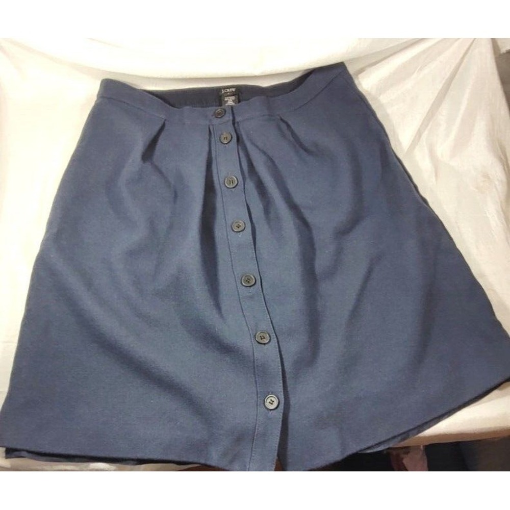 J.Crew 100% Wool Button Front Lined Knee Length Skirt - Navy‎ Blue - Size 12